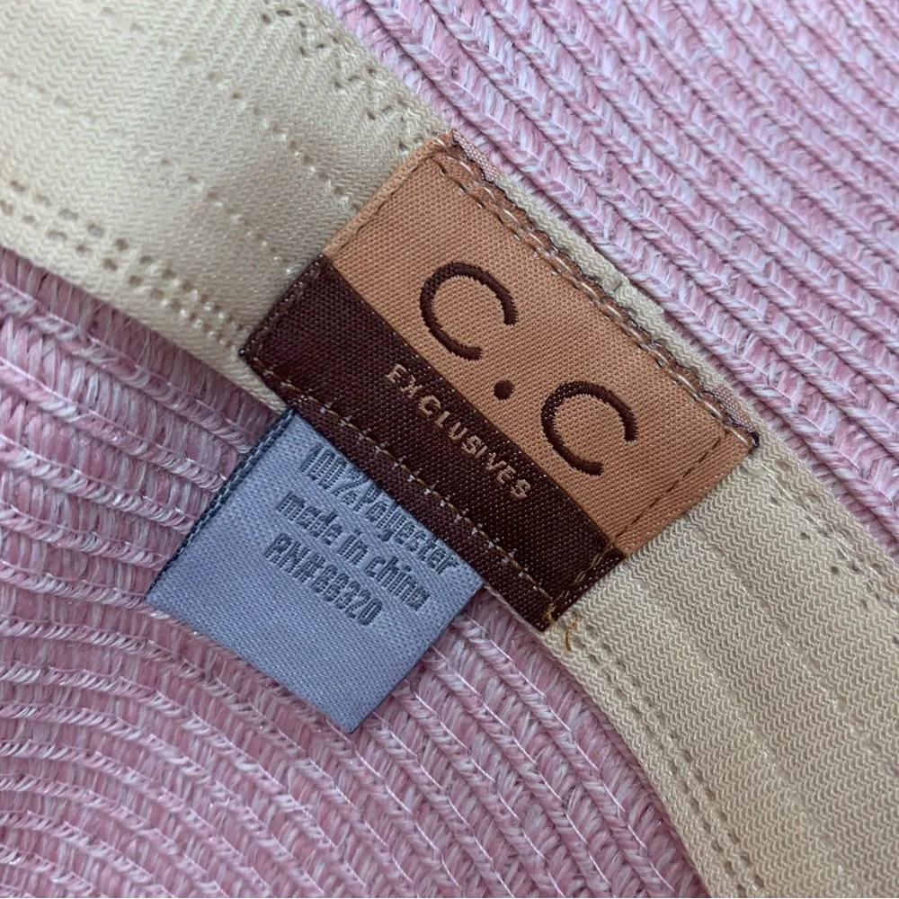 NWT C C Exclusives Straw Floppy Sun Hat Pink One Size
